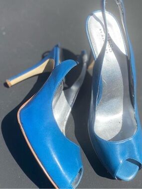 Women's Blue Peep-Toe Slingback Heels - Elegant Evening Pump
